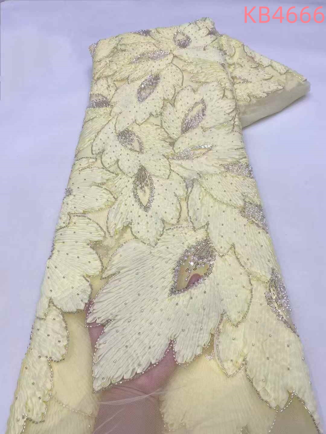 Sewing Net - 5 หลา 3Dดอกไม้ลูกไม้ผ้า 2025 หรูหราแอฟริกันหรูหราผ้าSky Blueลูกปัดผ้าลูกไม้Sequinsสุทธิสําหรับเย็บKB4666
