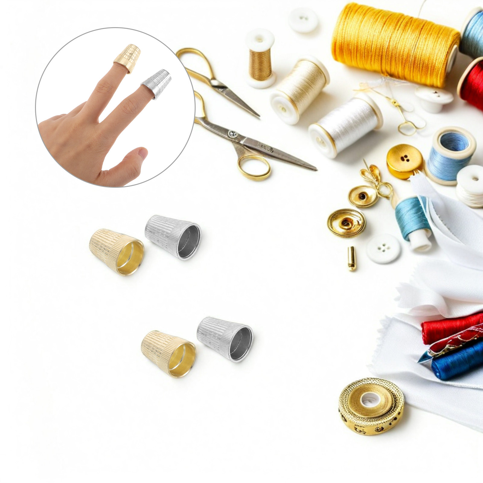 Sewing Thimble Metal - ปลอกนิ้วโลหะวินเทจสำหรับงานเย็บผ้า 6 ชิ้น อุปกรณ์ป้องกันนิ้วมือสำหรับงานเย็บมือ อุปกรณ์เสริมงานฝีมือ DIY