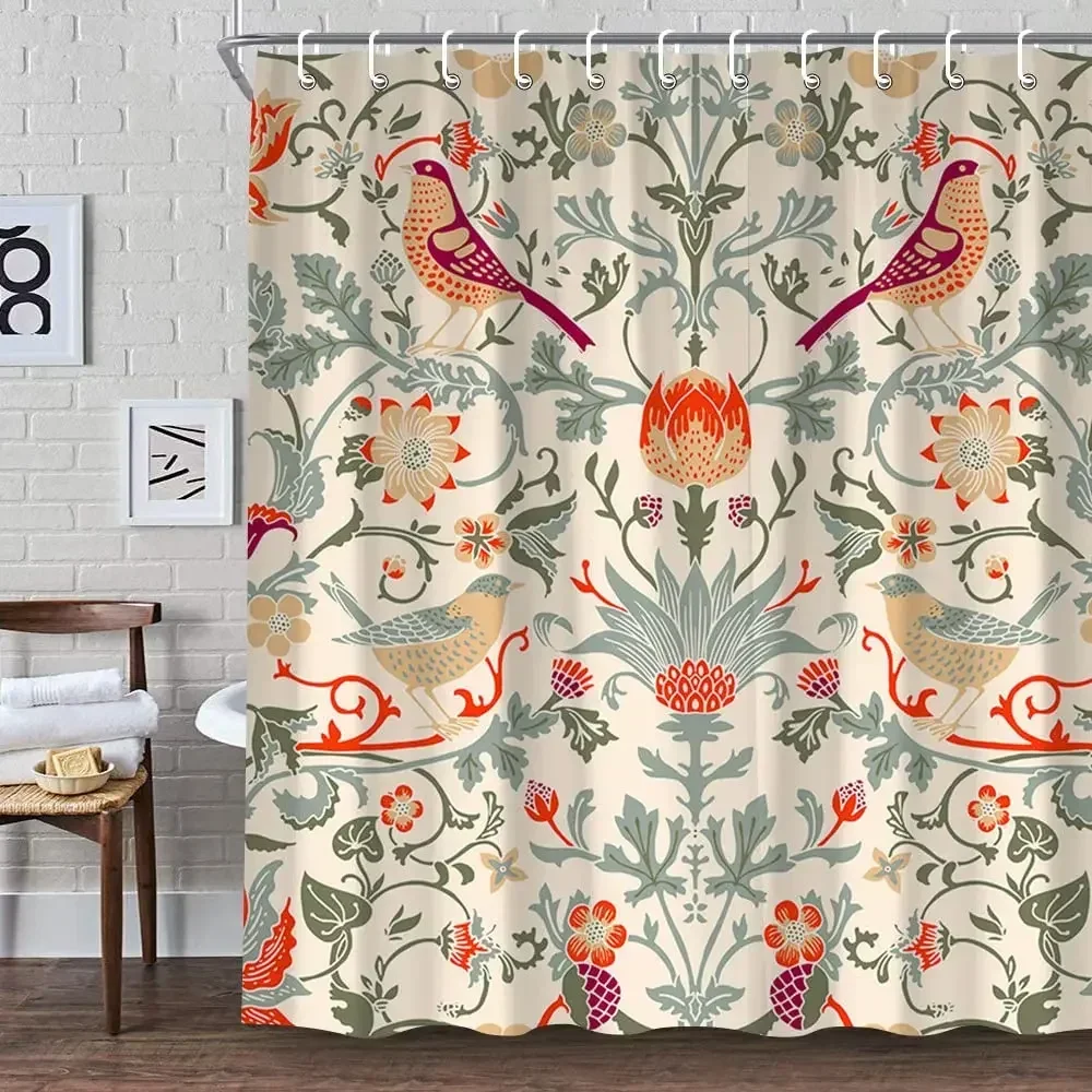 Fabric Weight Set - William Morris ผ้าม่านอาบน้ํา,ชุดผ้าม่านอาบน้ําสีเขียวสําหรับห้องน้ําผ้าหนักตกแต่งผ้าม่านอาบน้ําผ้าม่านล้างทําความสะอาดได้