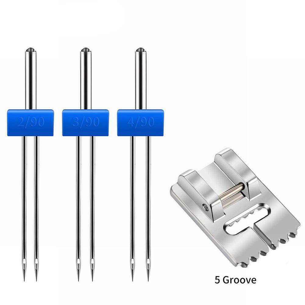 Twin Needle Stretch - ตีนผีเย็บผ้าแบบพินทัค ตีนผีเย็บผ้าแบบคู่ พร้อมเข็มเย็บผ้าสำหรับเครื่องเย็บผ้าแบบยืดหยุ่น อุปกรณ์เสริมสำหรับเครื่องเย็บผ้า ใช้งานได้จริง สินค้าใหม่เอี่ยม